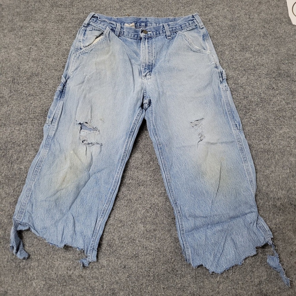 Carhartt Carpenter Jeans Mens Size 32 Light Wash Distressed Ripped Workwear